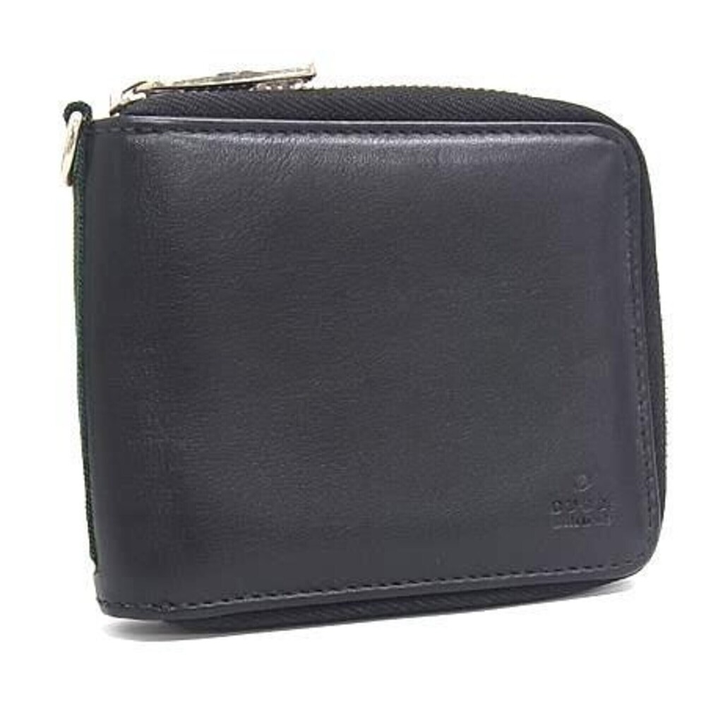 GUCCI Bi-fold Wallet, Zip-Around Compact 336382, Black Leather, Men's Billfol...